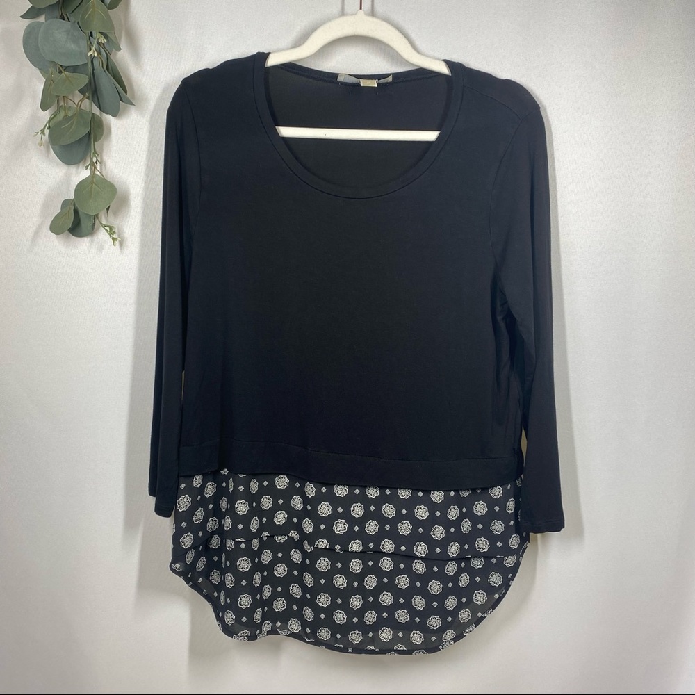 MICHAEL Michael Kors Black Layered Long-Sleeve Blouse with Printed Hem